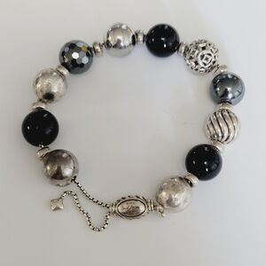 David Yurman Black and Silver Mixed-Bead Bracelet